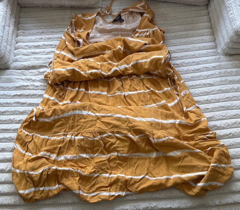 Simply Vera Vera Wang M Women's Yellow Striped Long A-Line Sleeveless Dress